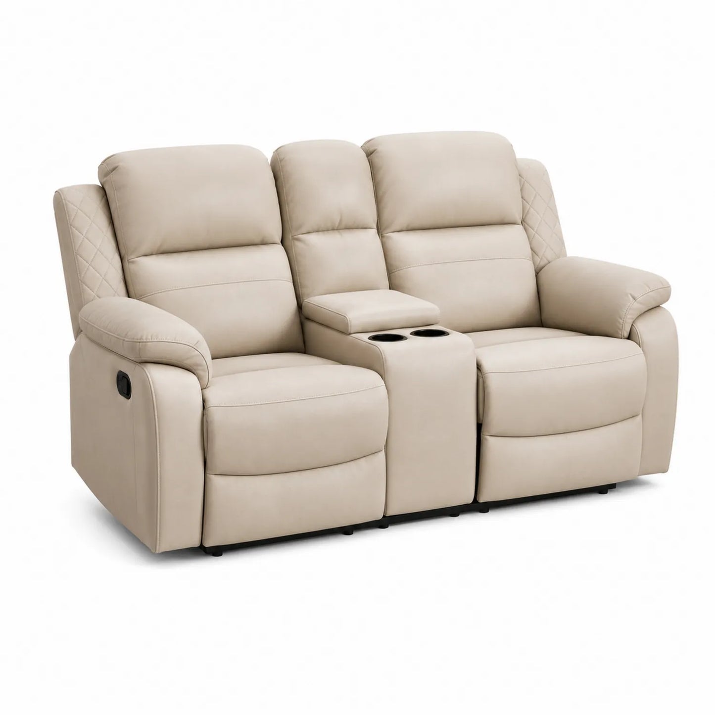 2-Sitzer Relax-Sofa Kunstleder Beige mit Getränkehalter
