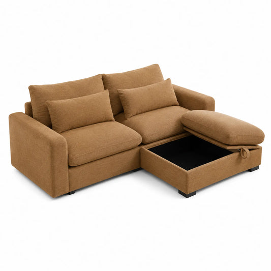 Ecksofa aus Stoff Braun 230x150 cm mit Stauraum