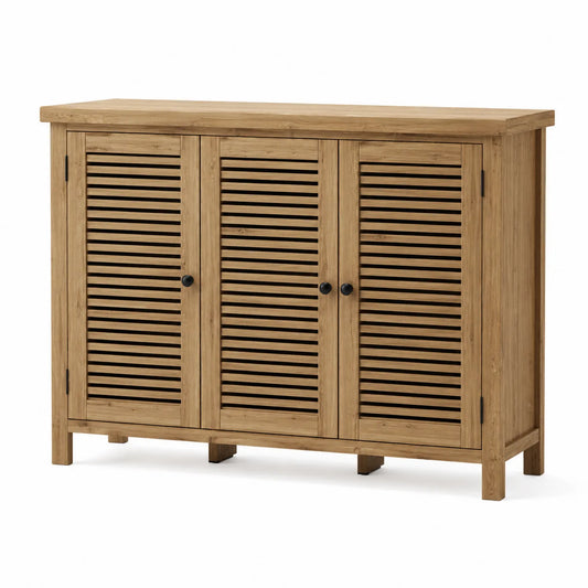Bambus Schuhschrank mit Lamellentüren 90x34x55 cm