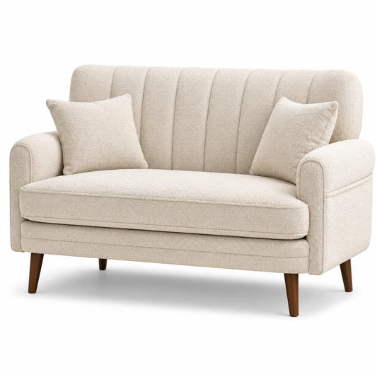 2-Sitzer Sofa Bouclé Stoff Beige mit Holzbeinen