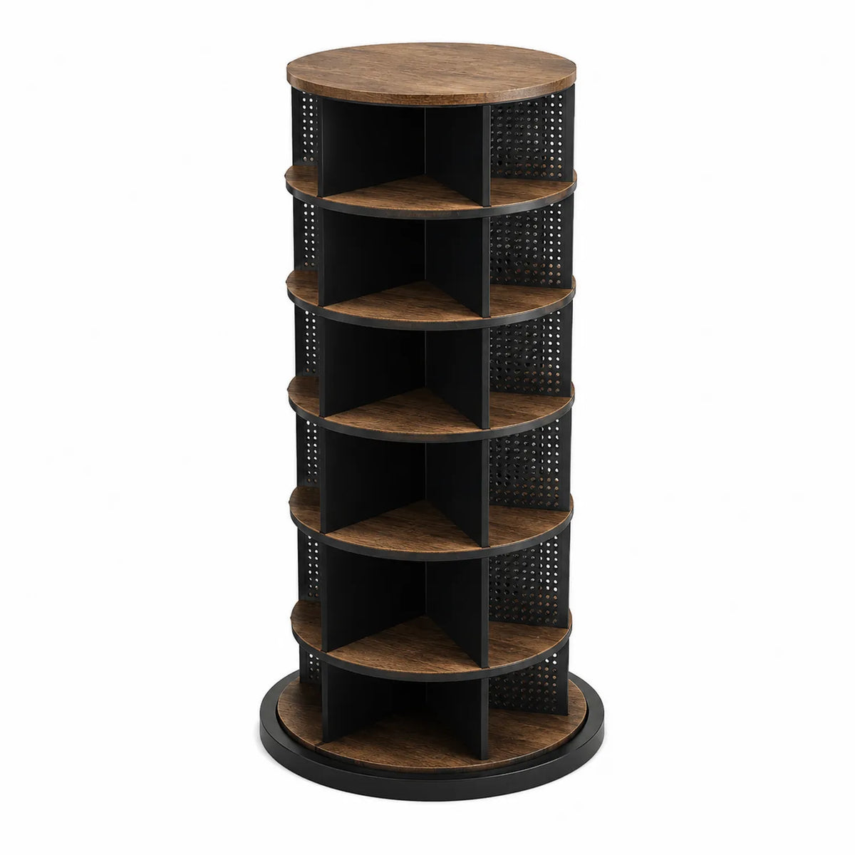 Drehbares Regal Holz Metall Braun Schwarz 170 cm Höhe 50 cm Durchmesser