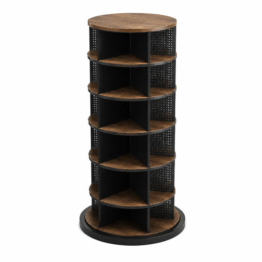 Drehbares Regal Holz Metall Braun Schwarz 170 cm Höhe 50 cm Durchmesser