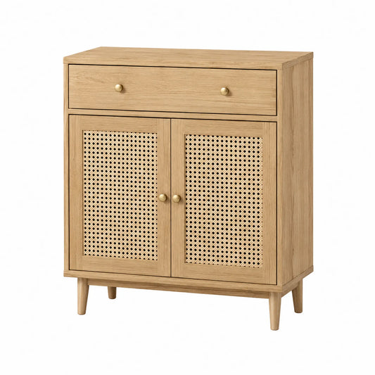Sideboard aus Eichenholz mit Rattan, 2 Türen, 1 Schublade, 80 cm