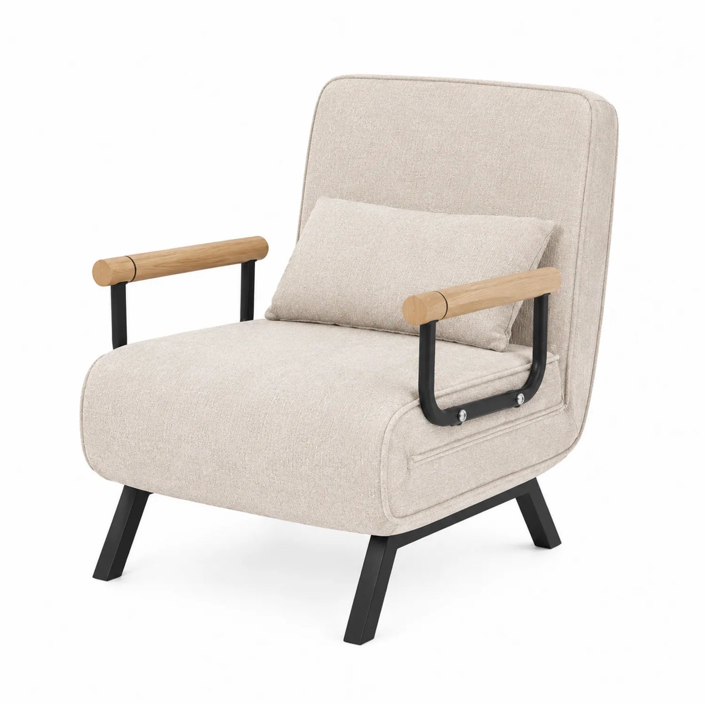 Sessel mit Stoffbezug und Holzarmlehnen, Beige
