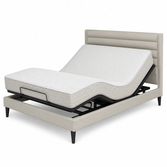Verstellbares Bett mit Matratze und Textilbezug, Beige, 200x140 cm