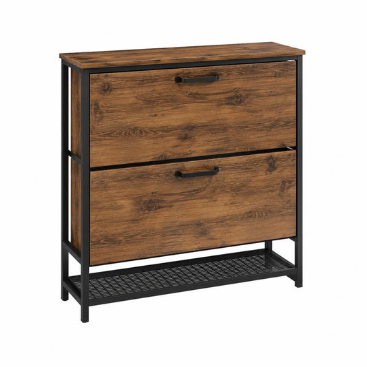 Schuhschrank Holz Spanplatte mit Metallrahmen Braun Schwarz 80x100x30cm
