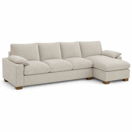 Ecksofa mit Ottomane aus Cordstoff Beige