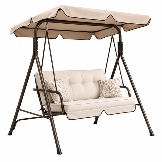 Gartenschaukel Dreisitzer mit Sonnenschutz, Polyester und Stahl, Beige