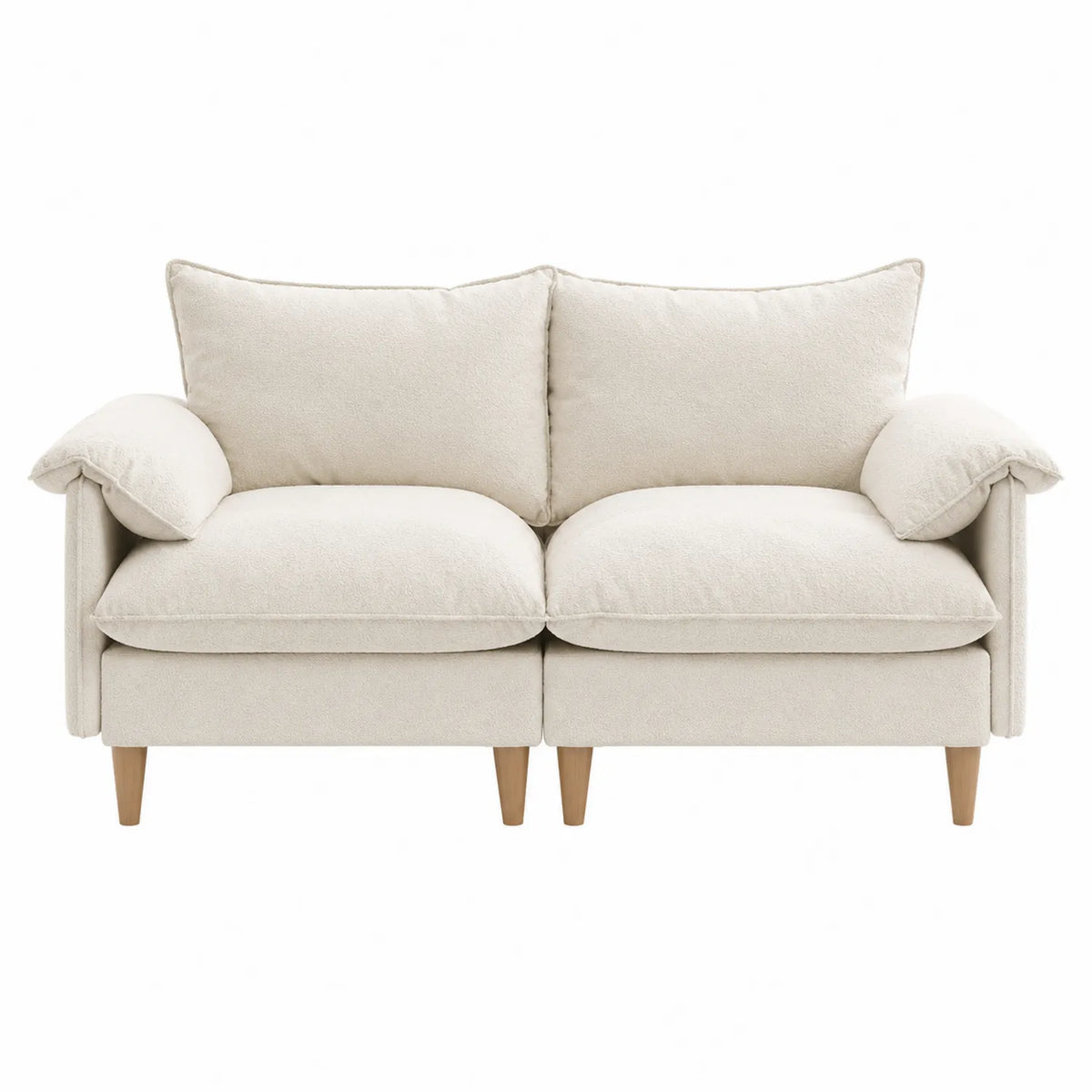 2-Sitzer Sofa Beige Stoff mit Massivholzbeinen