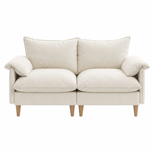 2-Sitzer Sofa Beige Stoff mit Massivholzbeinen