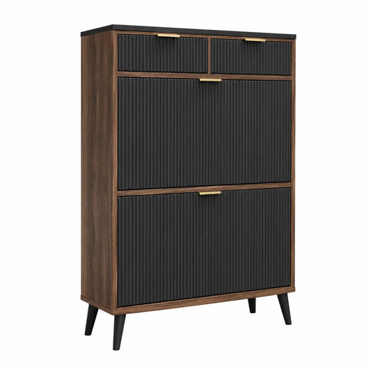 Schuhschrank Holz Schwarz Nussbaum 130cm
