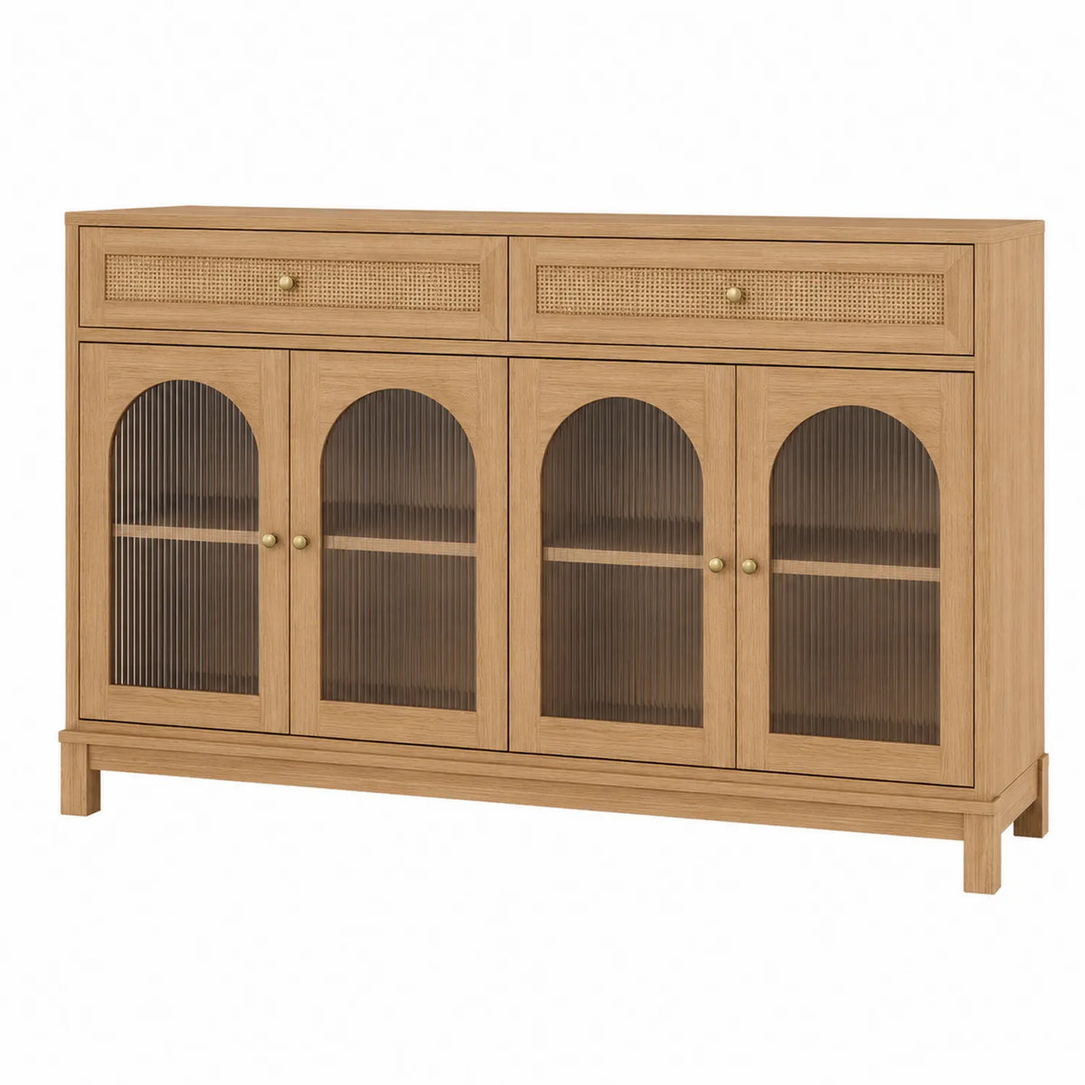 Eichenholz-Sideboard mit Geriffelten Glastüren und Schubladen 150cm