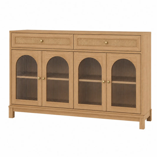 Eichenholz-Sideboard mit Geriffelten Glastüren und Schubladen 150cm